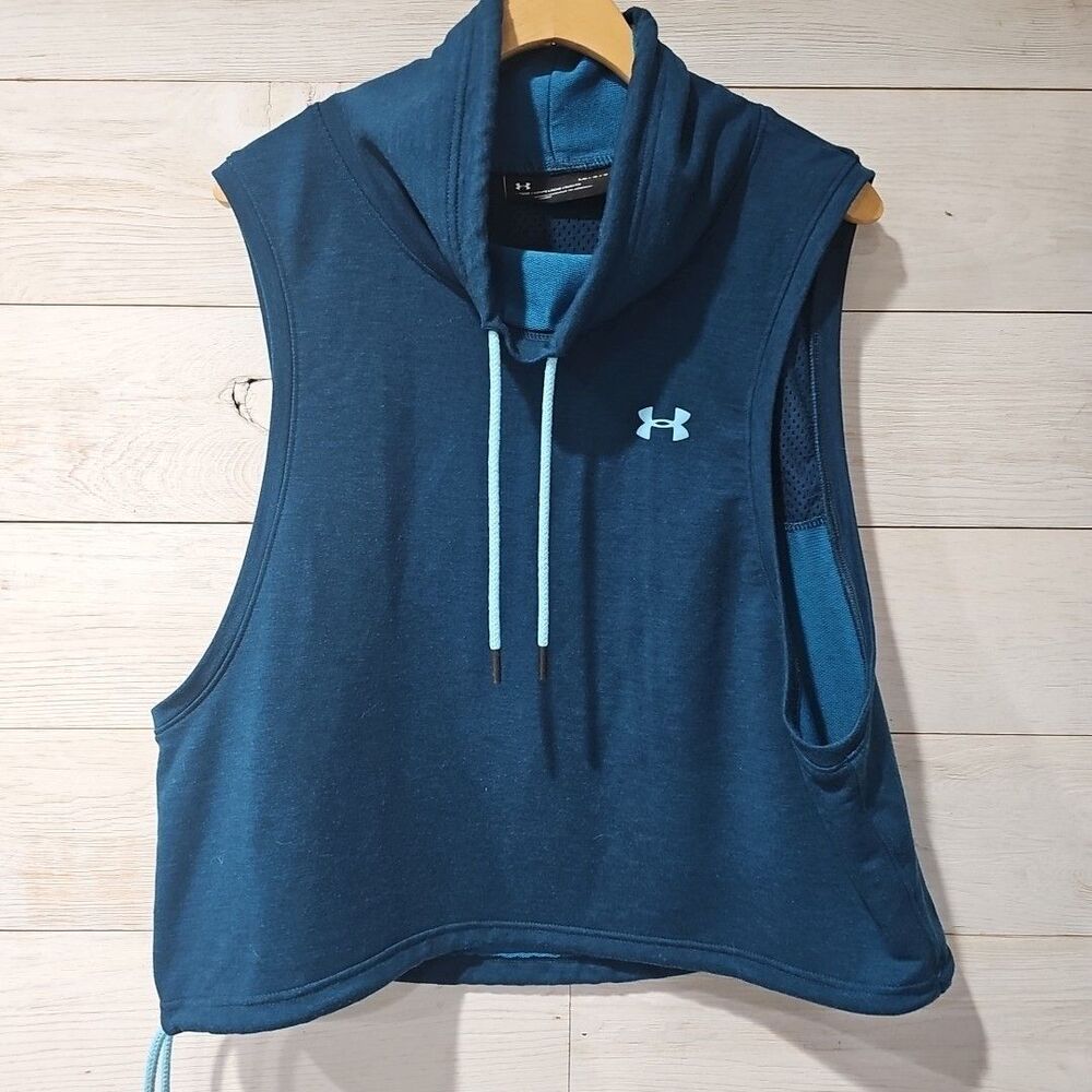 Under Armour Blue Funnel Neck Sleeveless Sweatshirt Loose Fit Women’s Size L